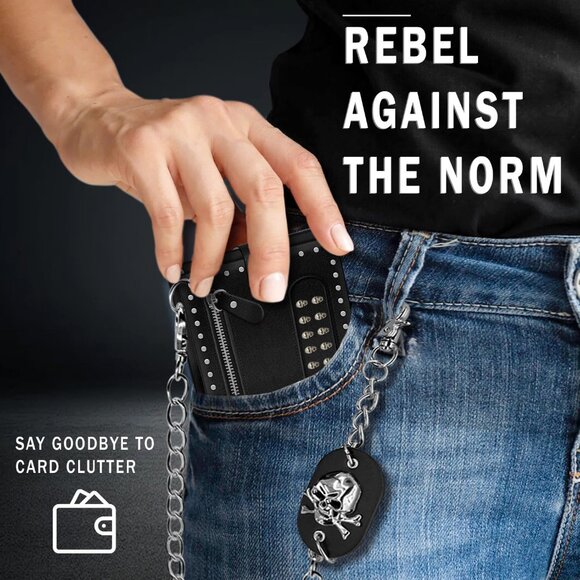 Gothic Chain Leather Wallet Goth Accessories Motif Design For Men's - Picture 5 of 7